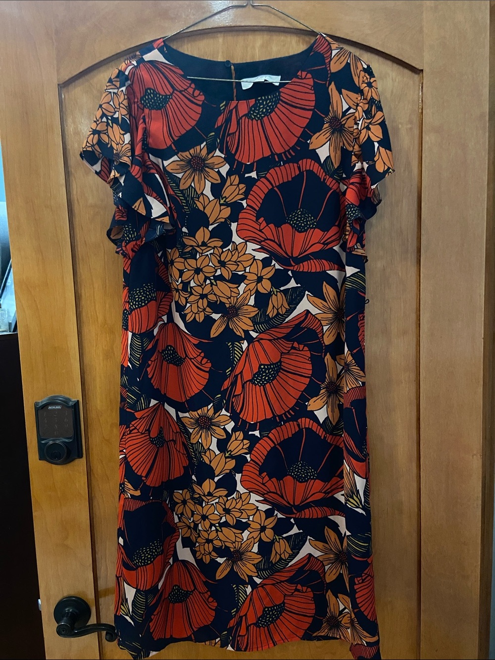LOFT Shift Dress with Red & Orange Floral Print